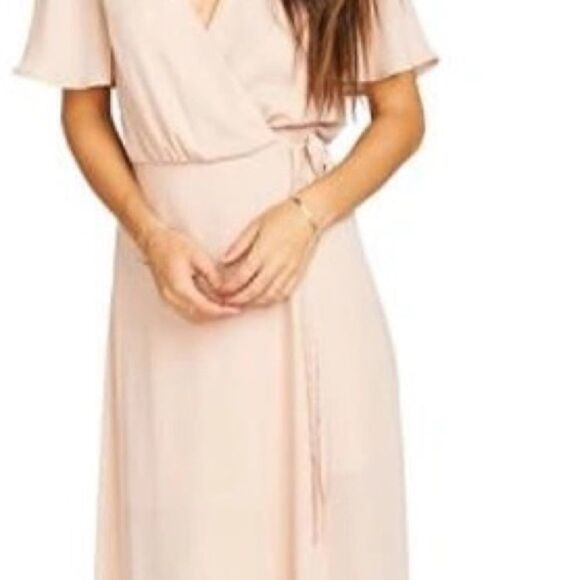 SHOW Me Your Mumu Sophia Wrap Dress Dusty Blush Crisp Nwt - Picture 7 of 15